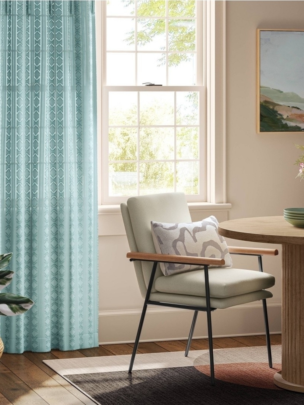 Aqua Geometric Light-Filtering Curtain Panel 54"x84"-2 Panels